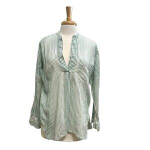 VINCE Silk Blend Split-Neck Stripe Tunic Blouse Green White size Medium
